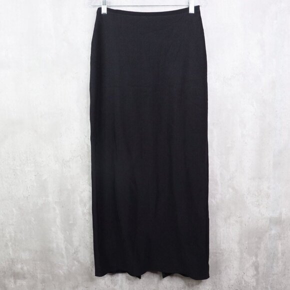 Necessary Objects Maxi Skirt Womens Size Medium‎ Black Ribbed Stretch Vintage - Picture 1 of 9